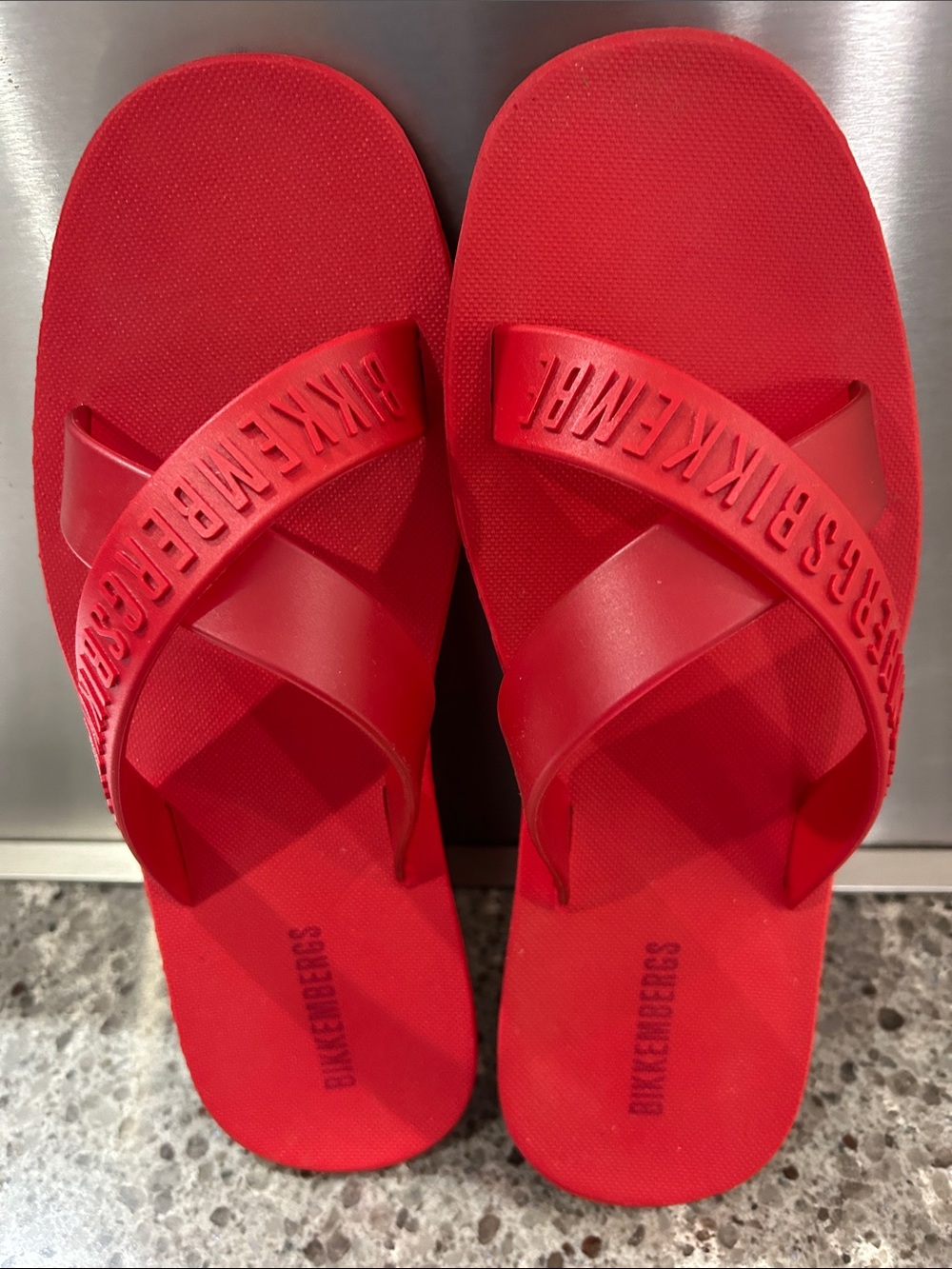 Bikkembergs Red Cross-Strap Slide Sandals